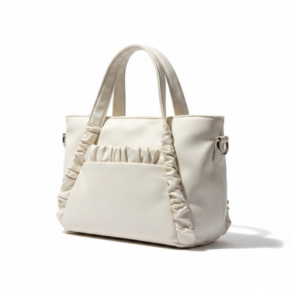 Olivia & Kate New York Cream Ruched Mini Satchel Bag Faux Leather PU Ivory 11"